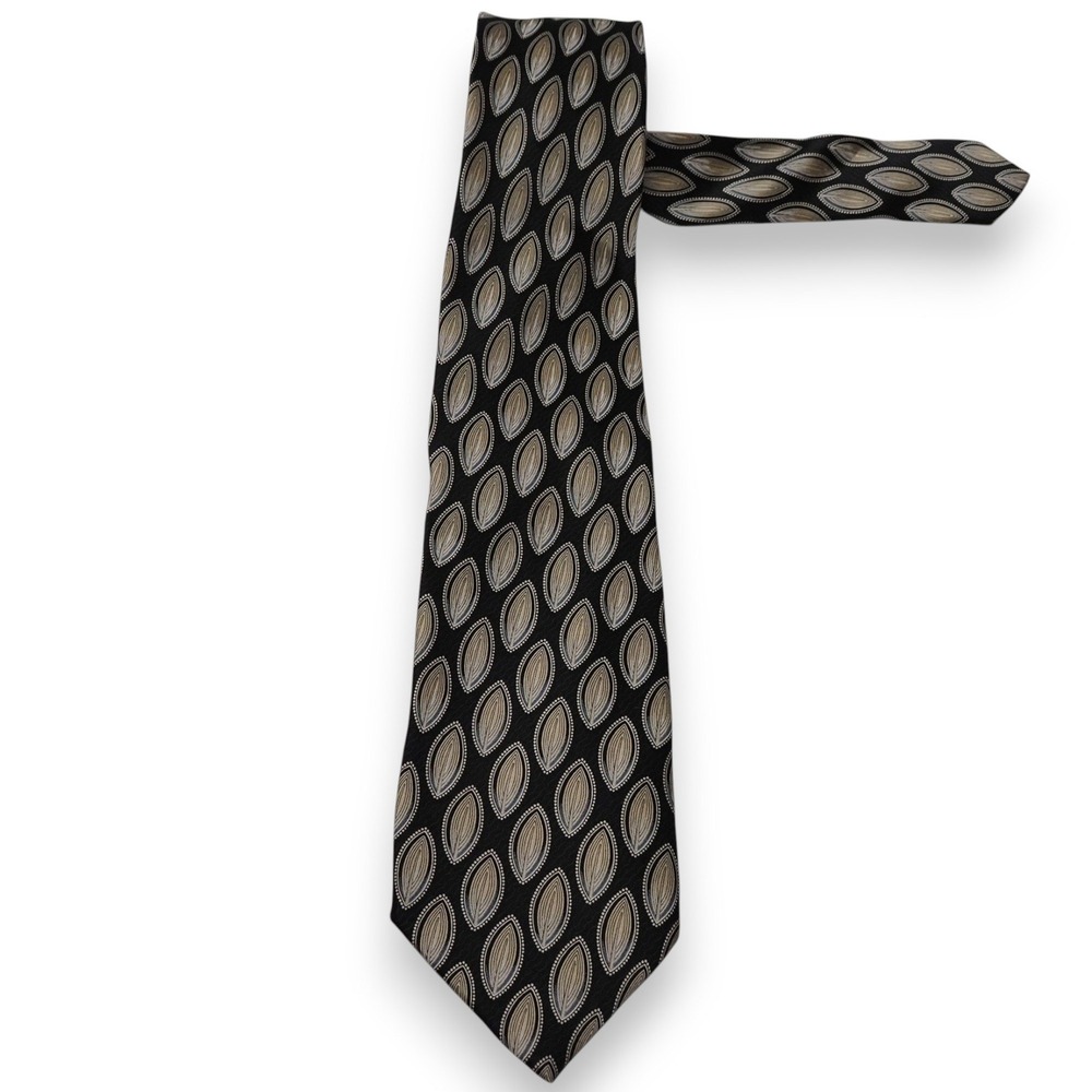 Gianfranco Ferre Mens Silk Tie 57 x 3.5 Black‎ Tan Geometric Italy Designer Neck